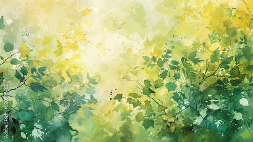 Vibrant watercolor splashes of green and yellow  representing the lushness of summer foliage