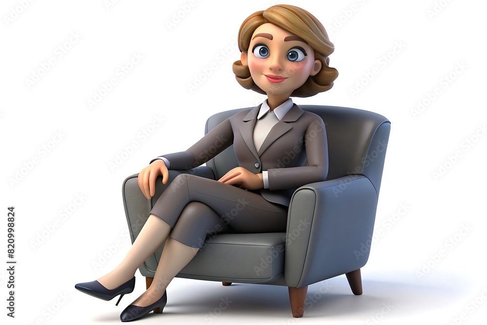 Femme française assise sur un fauteuil, personnage 3D Femme française assise sur un fauteuil, personnage 3D