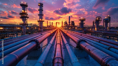 Oil and gas refinery plant or petrochemical industry on sky sunset background