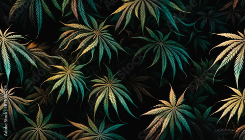 Cannabis texture. Green leaves of marijuana. Background from cannabis leaves