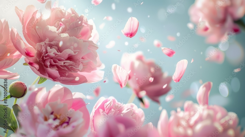 A bunch of pink peonies floating in the air A bunch of pink peonies floating in the air