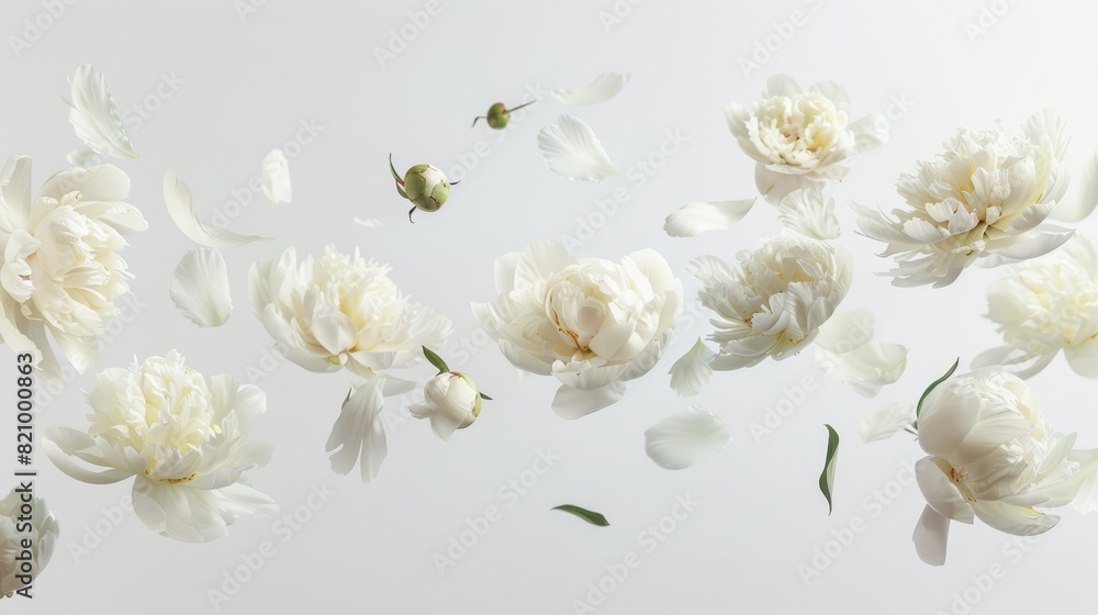 Fototapeta premium A bunch of white flowers floating in the air