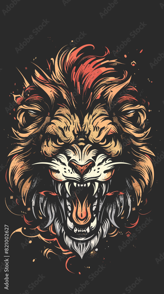 Angry lion head. Vector illustration for t-shirt design