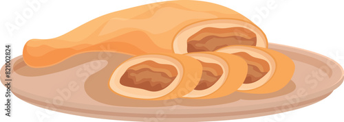 Vector illustration of a delicious strudel pastry with filling, served on a plate
