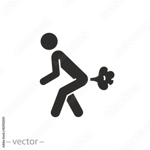 bloating and bad smell icon, farting man, gastroenterology problem,  skunk person, flat symbol on white background - vector illustration