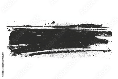long hand drawn isolated paintbrush stripe with dirty black color ink splatter paint texture distress rough background scratch grain noise rectangle stamp AI photo