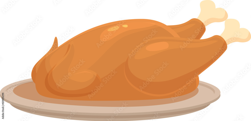 Digital illustration of a perfectly roasted, whole chicken served on a plate Digital illustration of a perfectly roasted, whole chicken served on a plate