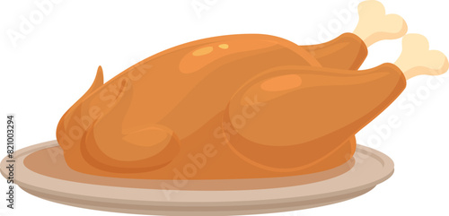 Digital illustration of a perfectly roasted, whole chicken served on a plate