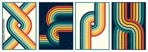 retro vintage 70s style stripes background poster lines. shapes vector design graphic 1970s retro background. abstract stylish 70s era line frame illustration