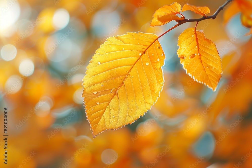 Autumn yellow leaf closeup with blur bokeh on background Autumn yellow leaf closeup with blur bokeh on background