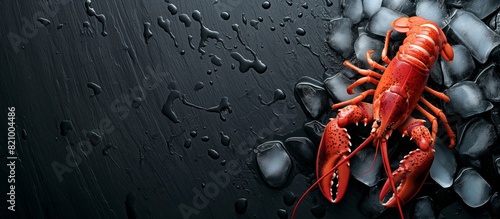 lobster on plate  black background  photo