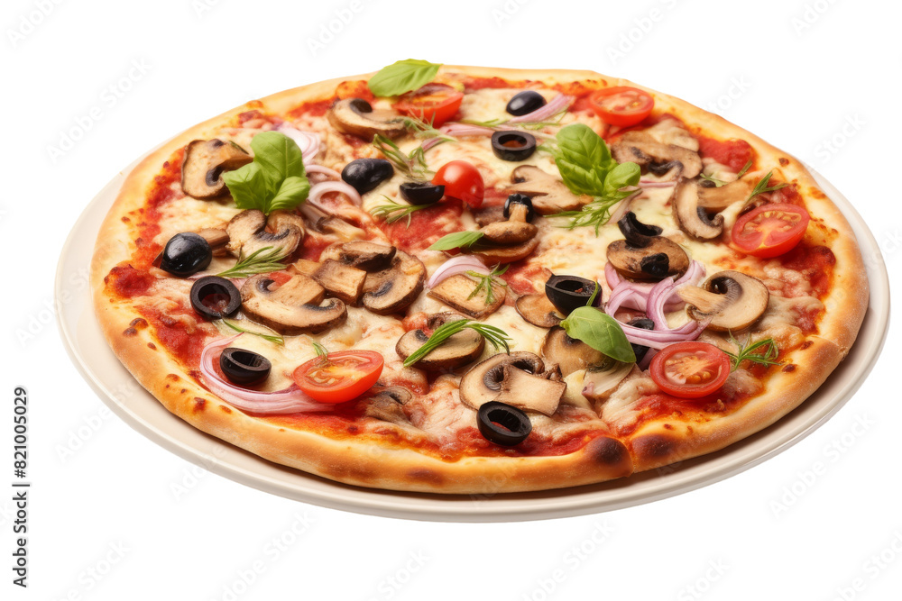Delicious Mushroom Olive Pizza Delight isolated on transparent background PNG