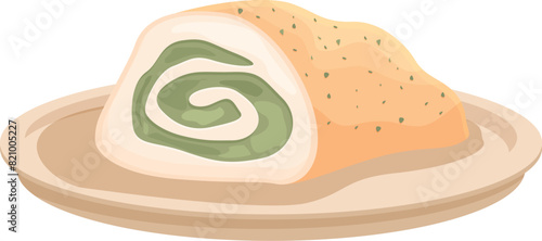 Flat design vector illustration of a stuffed pita bread with filling on a beige plate