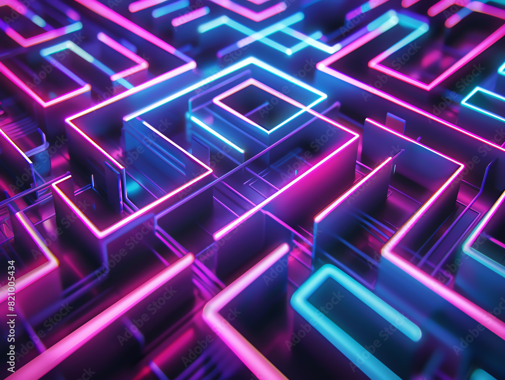 Horizontal neon lines forming a labyrinth, intricate, bright colors, futuristic style, high detail Horizontal neon lines forming a labyrinth, intricate, bright colors, futuristic style, high detail