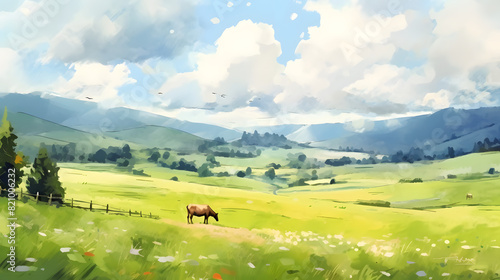 Grazing Pastures Watercolor