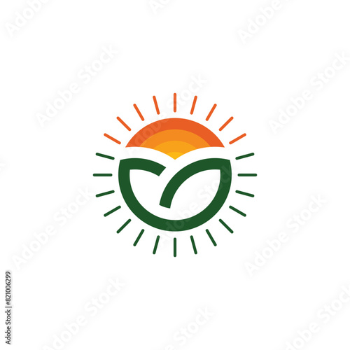 Creative concept sun leaf logo design. Premium Vector