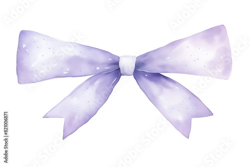 watercolor illustration of a purple bow with a white polka dot pattern.