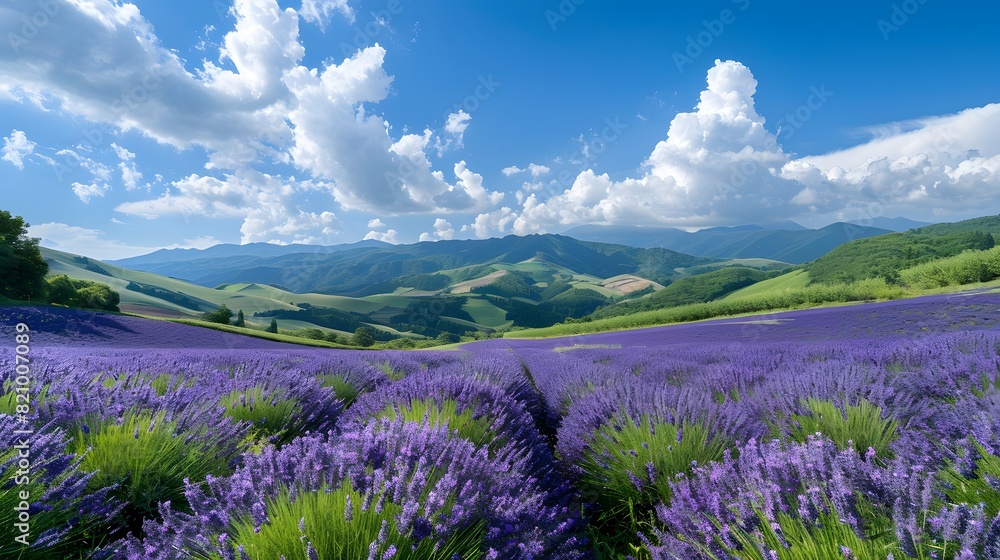 A panoramic view of lavender fields in full bloom, with rows upon rows stretching to the horizon under a bright blue sky.
A panoramic view of lavender fields in full bloom, with rows upon rows stretching to the horizon under a bright blue sky.