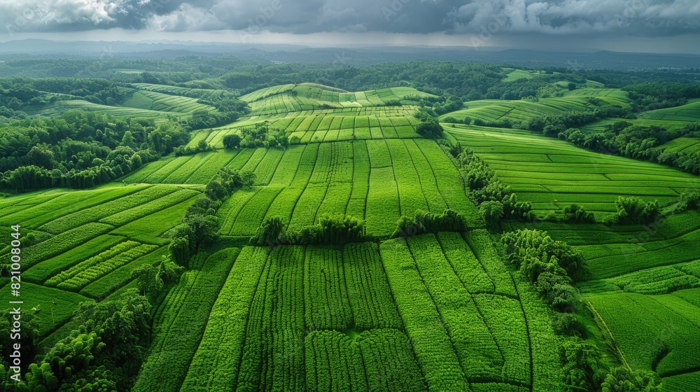 Landscape with green grass drone landscape.