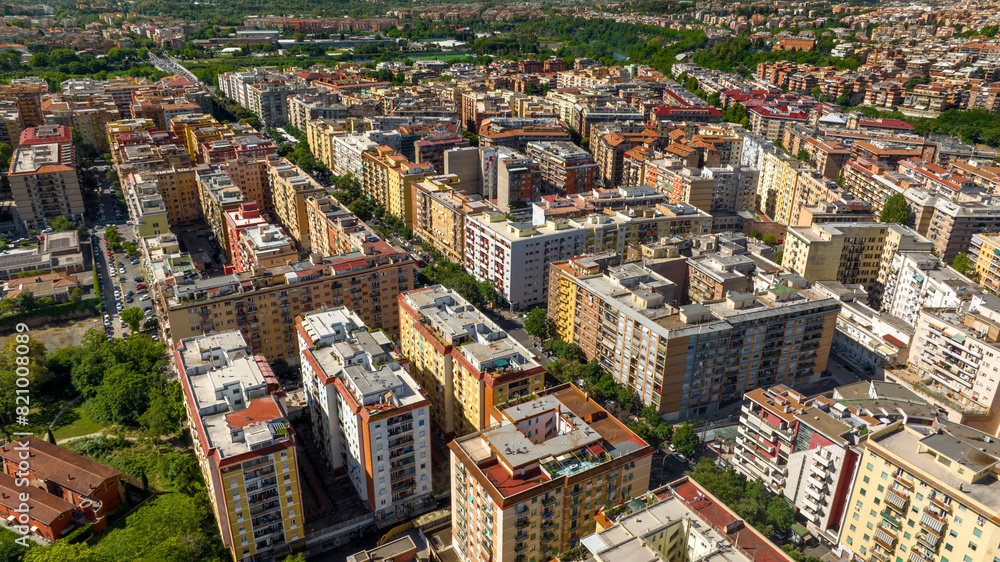 Aerial view of the residential houses and buildings of the Marconi district in Rome, Italy. Aerial view of the residential houses and buildings of the Marconi district in Rome, Italy.