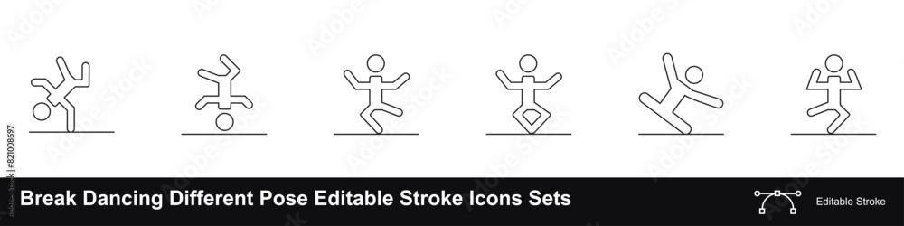 Break dancing different pose editable stroke icons sets Break dancing different pose editable stroke icons sets