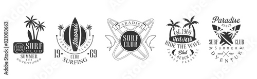 Hawaiian Beach Summer Adventure Logo Monochrome Design Vector Set