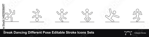 Break dancing different pose editable stroke icons sets