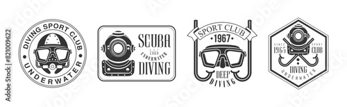 Scuba Underwater Diving Club Logo Design Vector Set