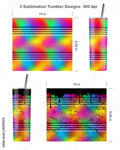 2 rainbow Oil Drum patterns. Clean and Dirty style.. Seamless sublimation template for 20 oz skinny tumbler. Sublimation illustration. Seamless from edge to edge. Full tumbler wrap. photo