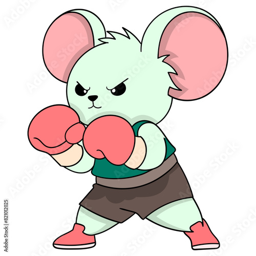 small mouse is seriously doing a boxing sports pose