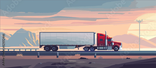 Illustration of a truck with a trailer. Freight transportation. Truck.