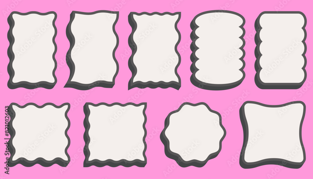 Wavy border frame. Rectangle circle and square scallop edge box