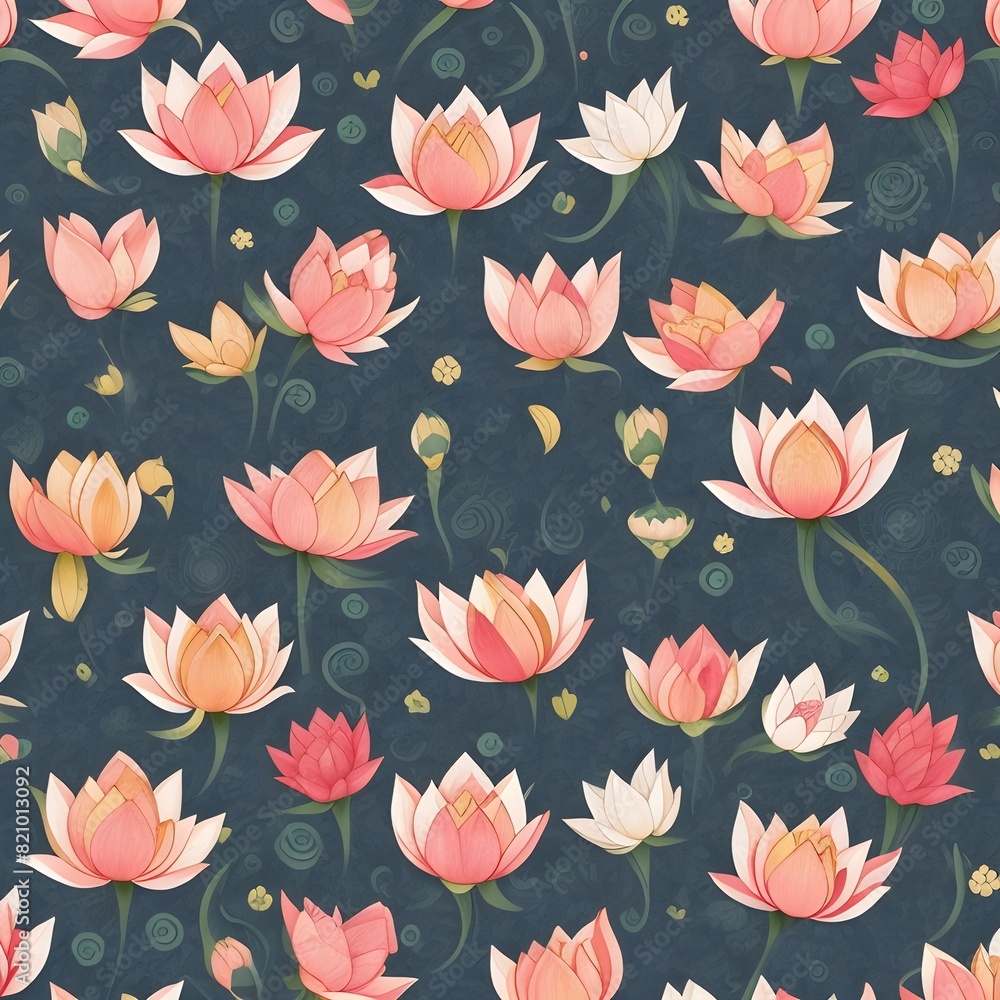 Lotus Flower Floral Pattern Design on Fabric