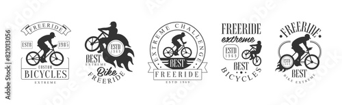 Freeride Bicycle Club Label and Logo Design Vector Set