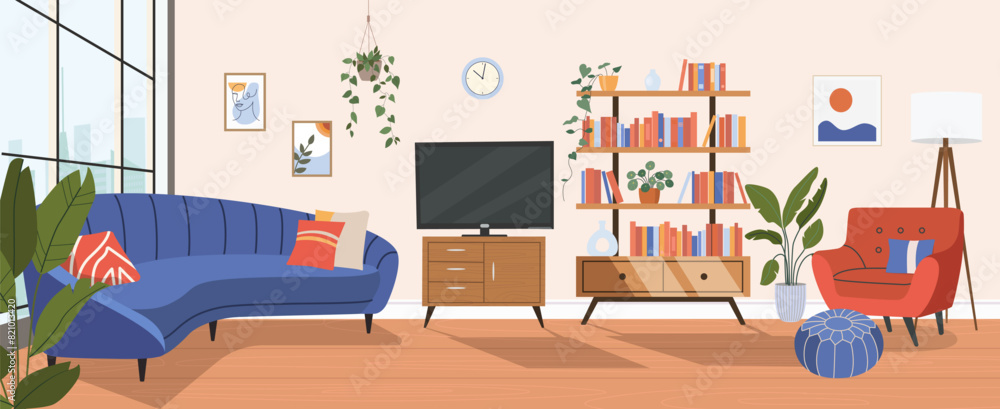 Living room interior. Vector flat cartoon illustration Living room interior. Vector flat cartoon illustration