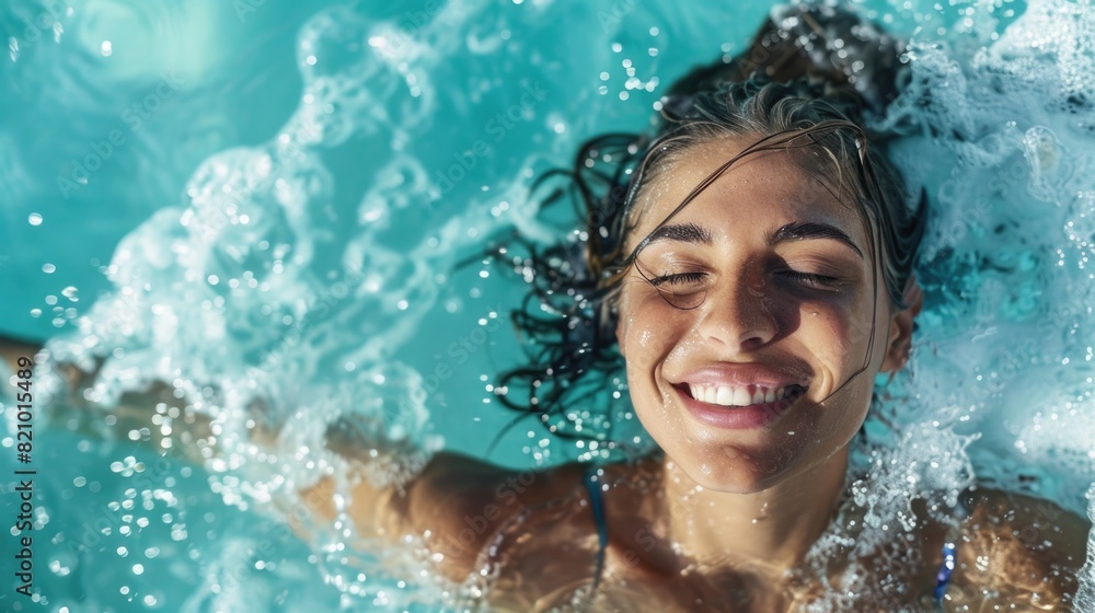 Summer Radiance Young Woman Enjoying Sunset Swim Summer Radiance Young Woman Enjoying Sunset Swim