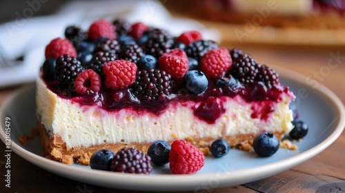 Fresh Blueberry Cheesecake on Rustic Table Setting