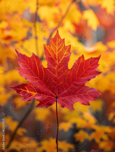 Wallpaper Mural A red maple leaf with yellow leaves in the background. Torontodigital.ca