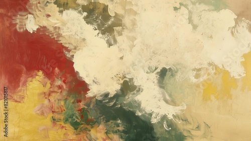 Abstract Expressionism: Muted Red, Yellow, Green, and Cream Artwork