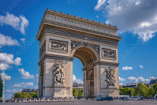 The Arc de Triomphe standing tall at the end of the Champs-Elysees in Paris © Veniamin Kraskov