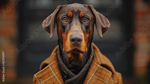 a fashionable doberman dog posing as a stylish model dressed classy chic and elegant.illustration