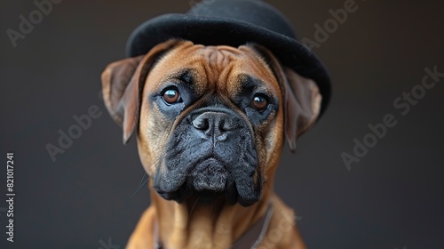 a fashionable boxer dog posing as a stylish model dressed classy chic and elegant.stock photo
