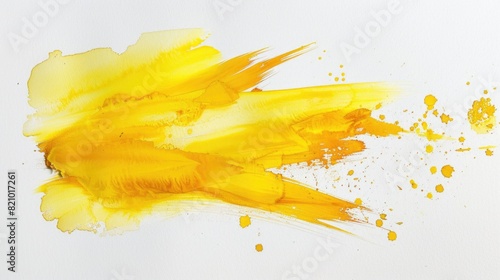 Vivid Yellow Watercolor Stroke on White Background