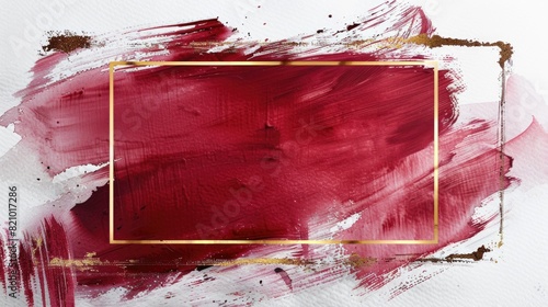 Abstract Burgundy Brush Strokes with Gold Frame on White Background
