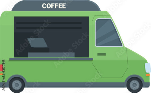 Vector illustration of a trendy mobile coffee truck with flat design for urban street cafe business and catering service