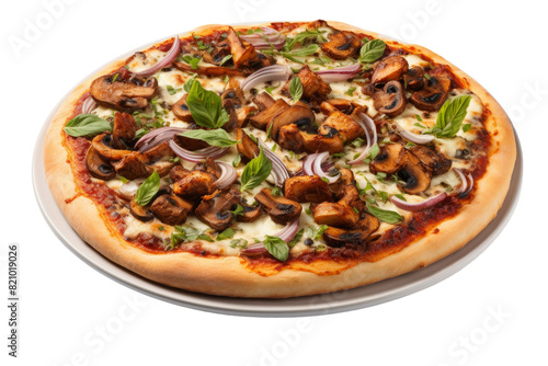 Homely Rustic Mushroom Pizza Isolated on Transparent Background PNG