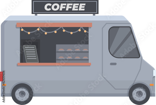 Flat design vector of a cozy coffee truck ready to serve espresso on the go