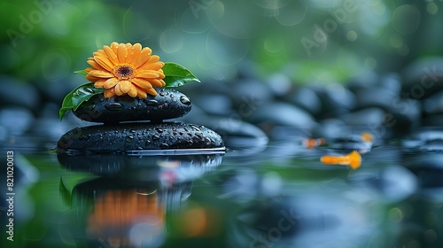 zen stones bamboo flower and water in a peaceful zen garden relaxation time wellness and harmony massage spa and bodycare concept.illustration stock image