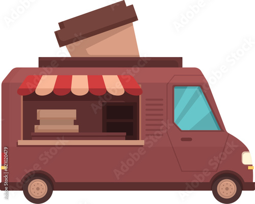 Illustration of a whimsical coffee truck with a giant coffee cup on top