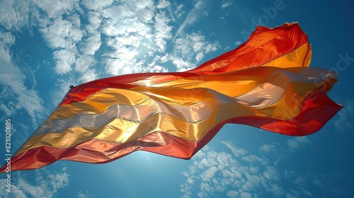 flag of spain blowing in the wind full page spanish flying flag.stock photo photo